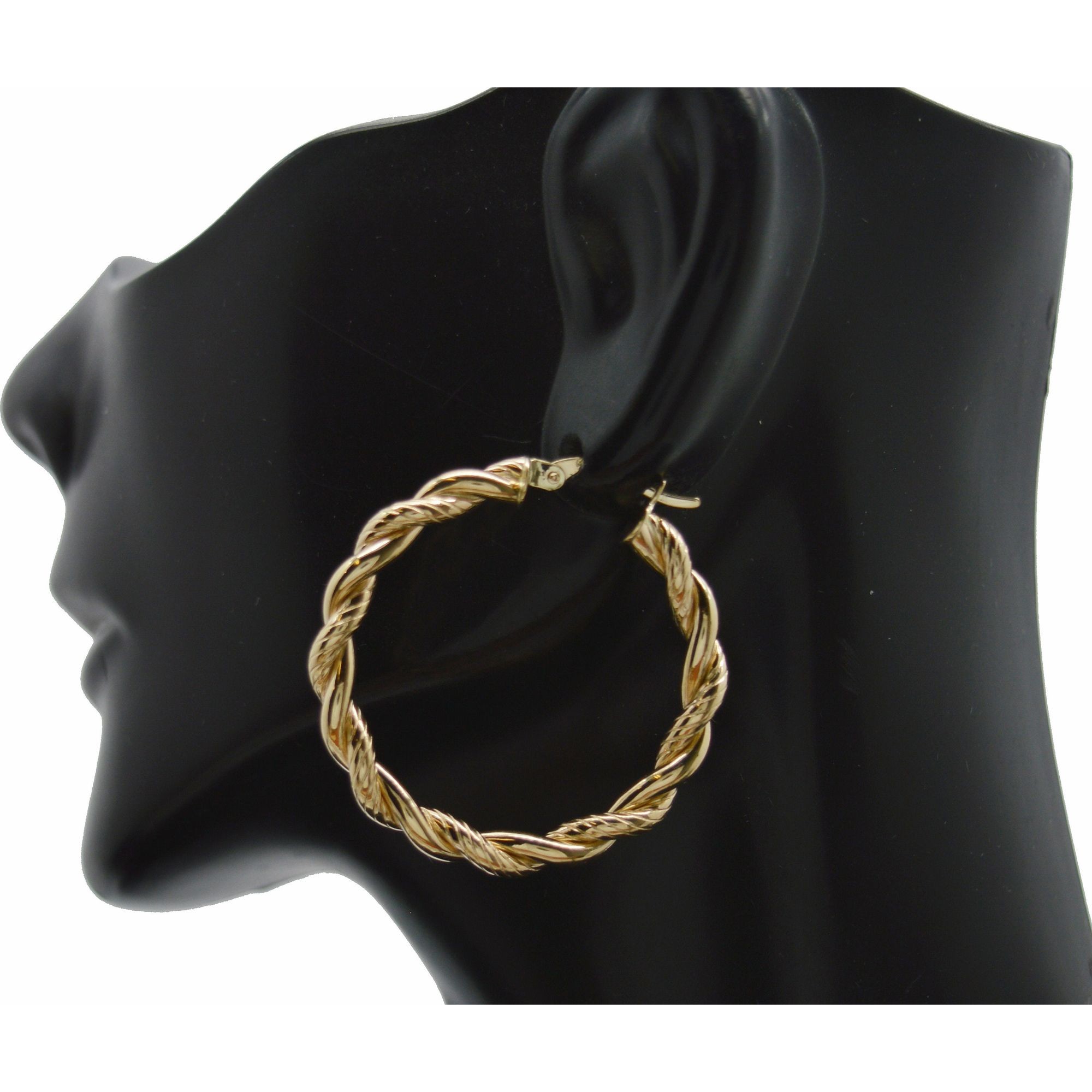 Real 14k Solid Yellow Gold 32mm Round Cut Rope Twist Hoop Earrings 4.0gram